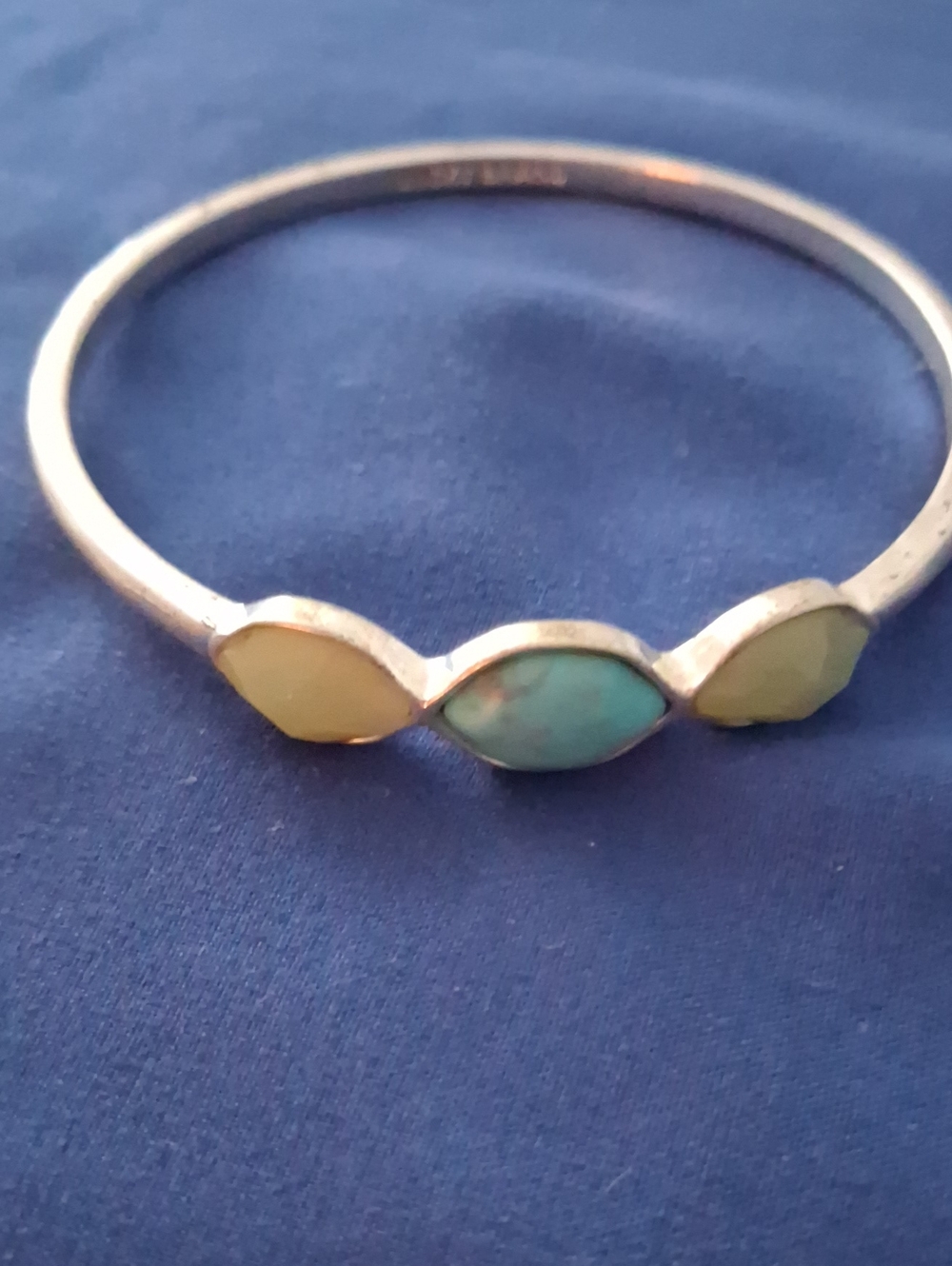 Lucky Brand Silver Bangle with Turquoise Center and Pale Yellow Accents